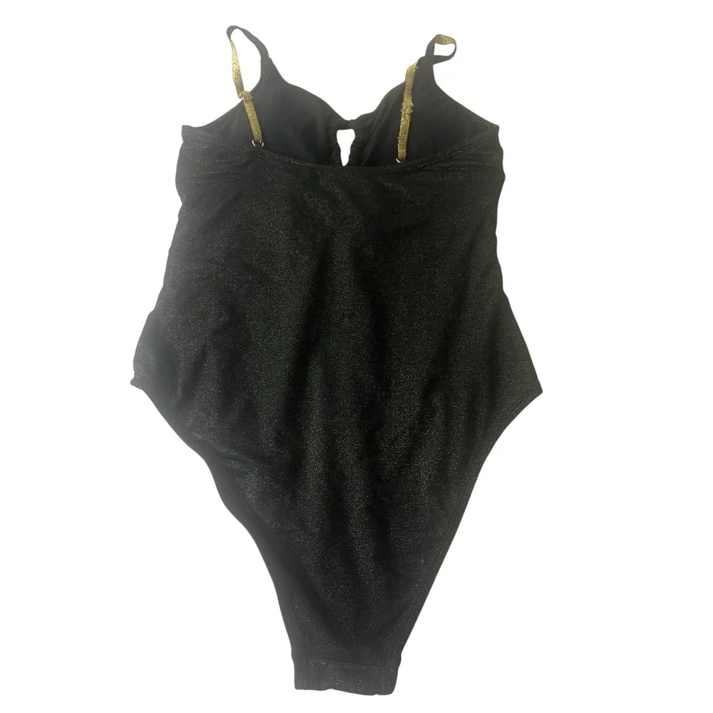 Metallic Black Gold Shimmer O-Ring One Piece Swimsuit High Cut CAA12E3B008AA M